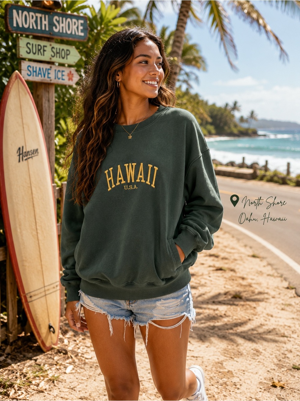 🌴 Brandy Melville Hawaii USA Oversized Crewneck Sweatshirt with Pockets